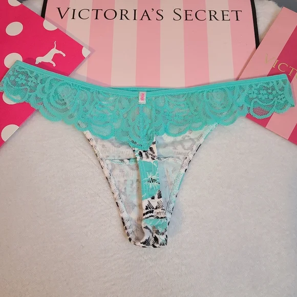 Y2K VS PINK Classic Cotton Lace Back Extra Low Rise Thong Panty Size Lg - Picture 3 of 5